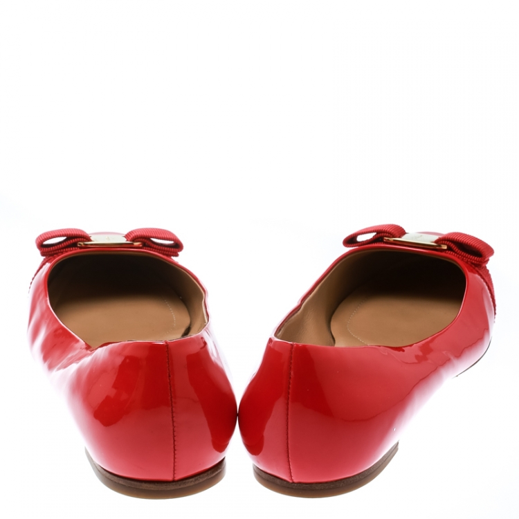 Pre Owned Salvatore Ferragamo Red Patent Leather Varina Ballet Flats Size 37.5