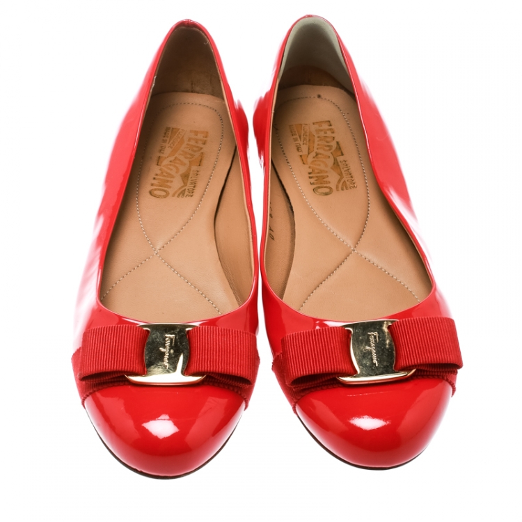 Pre Owned Salvatore Ferragamo Red Patent Leather Varina Ballet Flats Size 37.5