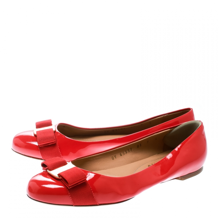 Pre Owned Salvatore Ferragamo Red Patent Leather Varina Ballet Flats Size 37.5