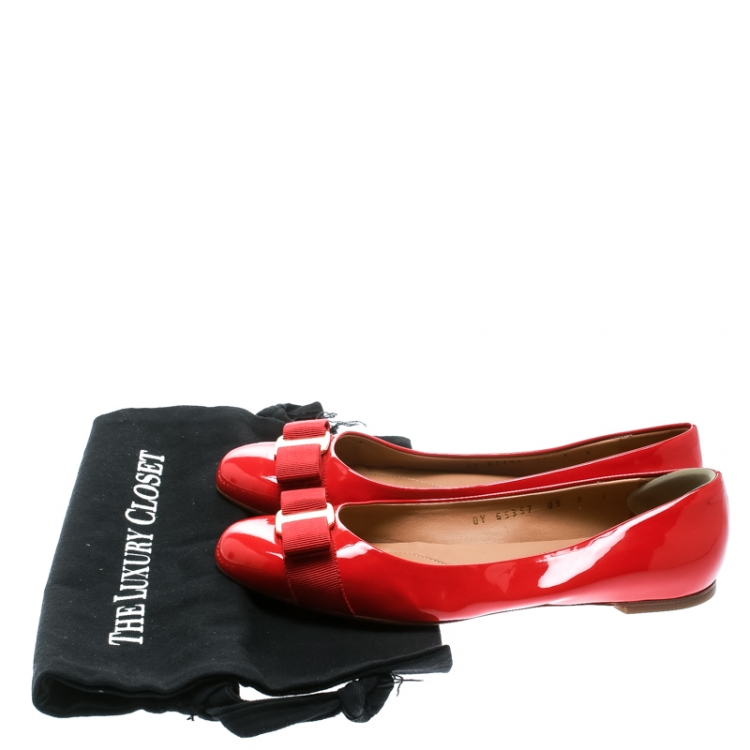 Pre Owned Salvatore Ferragamo Red Patent Leather Varina Ballet Flats Size 37.5