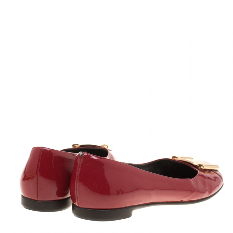 Pre Owned Salvatore Ferragamo Red Leather Petrina Cap Toe Ballet Flats Size 37