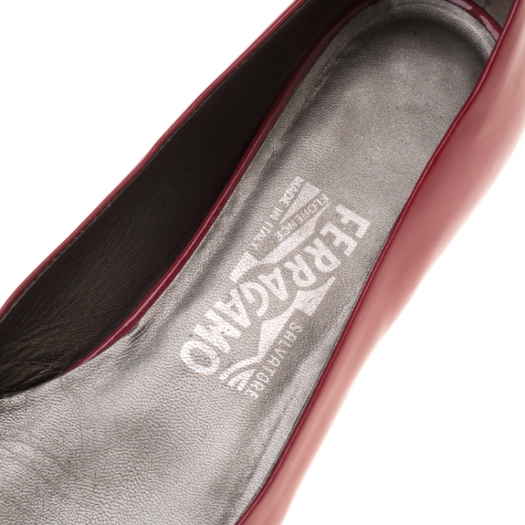 Pre Owned Salvatore Ferragamo Red Leather Petrina Cap Toe Ballet Flats Size 37