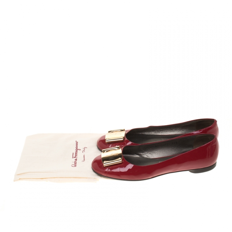 Pre Owned Salvatore Ferragamo Red Leather Petrina Cap Toe Ballet Flats Size 37