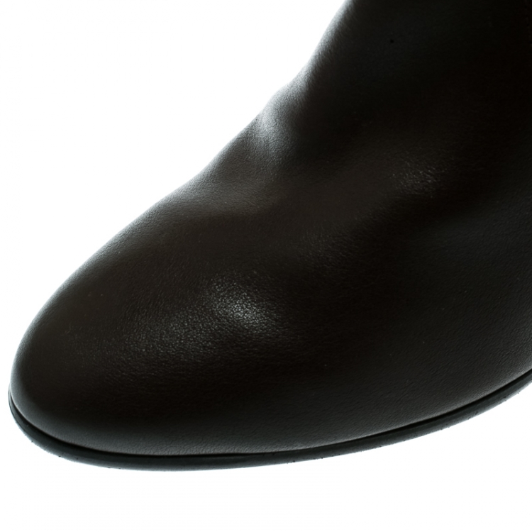 Pre Owned Salvatore Ferragamo Brown Leather Navy Wedge Ankle Boots Size 37.5
