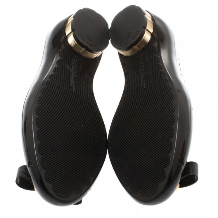 Pre Owned Salvatore Ferragamo Black Jelly Cut Out Detail Flats Size 37.5