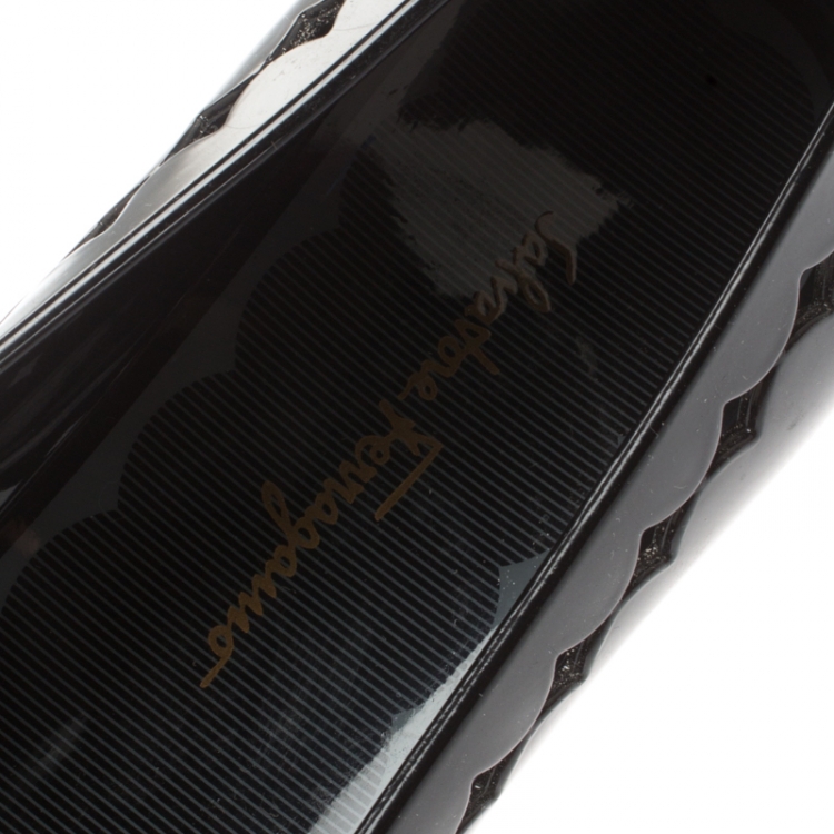 Pre Owned Salvatore Ferragamo Black Jelly Cut Out Detail Flats Size 37.5