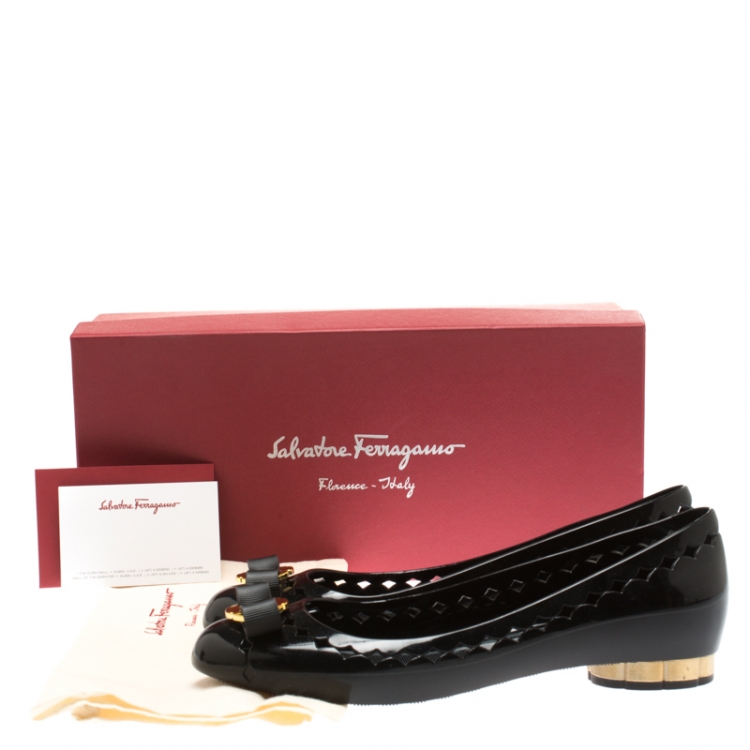 Pre Owned Salvatore Ferragamo Black Jelly Cut Out Detail Flats Size 37.5