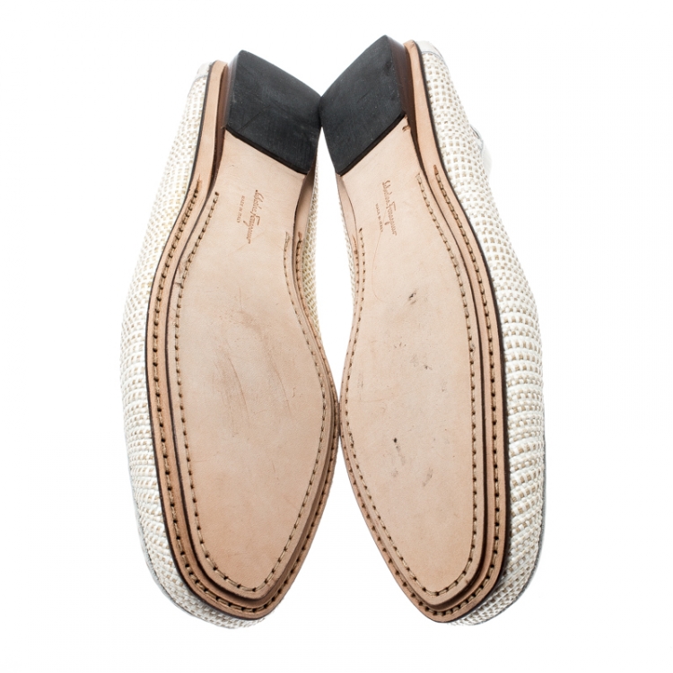 Pre Owned Salvatore Ferragamo Cream Woven Jute Loafers Size 40