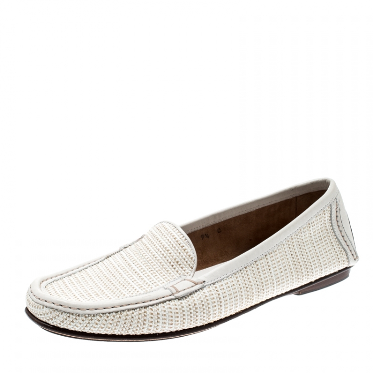 Pre Owned Salvatore Ferragamo Cream Woven Jute Loafers Size 40