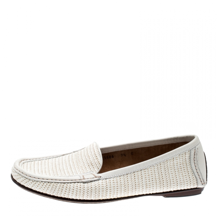 Pre Owned Salvatore Ferragamo Cream Woven Jute Loafers Size 40
