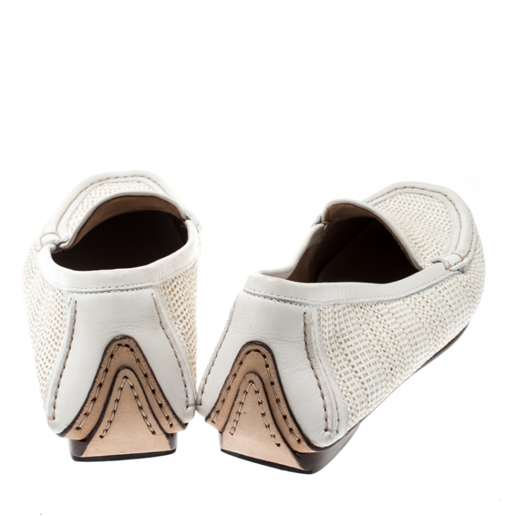 Pre Owned Salvatore Ferragamo Cream Woven Jute Loafers Size 40