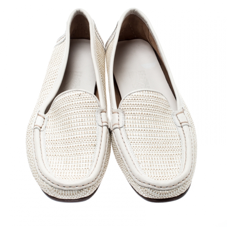 Pre Owned Salvatore Ferragamo Cream Woven Jute Loafers Size 40