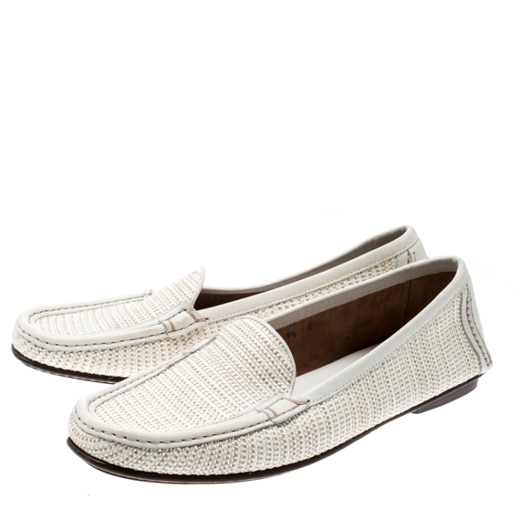 Pre Owned Salvatore Ferragamo Cream Woven Jute Loafers Size 40