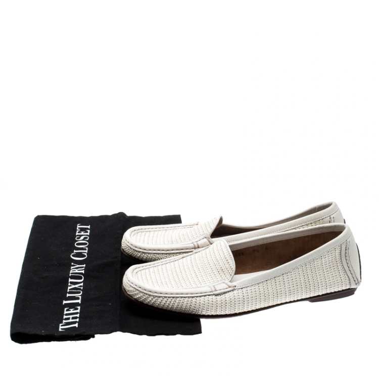 Pre Owned Salvatore Ferragamo Cream Woven Jute Loafers Size 40