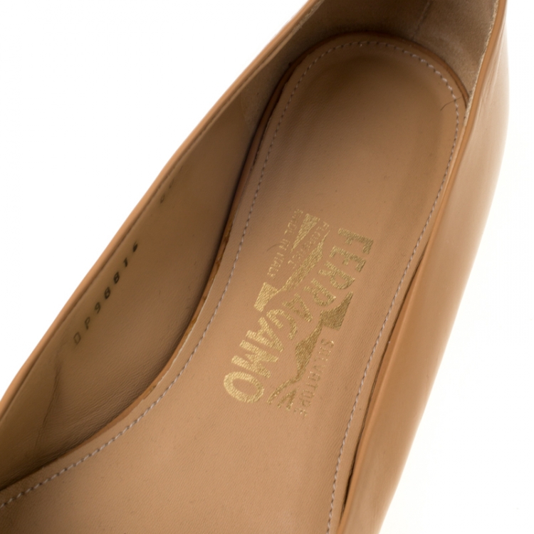 Pre Owned Salvatore Ferragamo Brown Leather And Pony Hair Bow Ballet Flats Size 39.5 