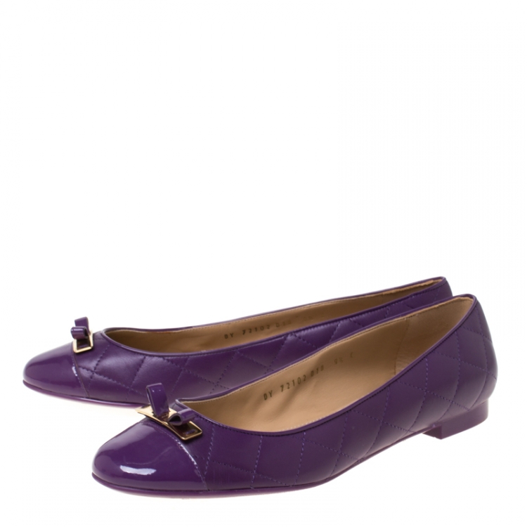 Pre Owned Salvatore Ferragamo Purple Quilted Leather Bow Ballets Flats Size 40