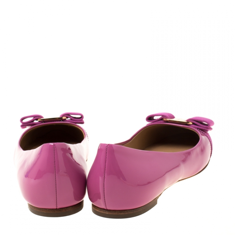 Pre Owned Salvatore Ferragamo Pink Patent Leather Varina Ballet Flats Size 36.5