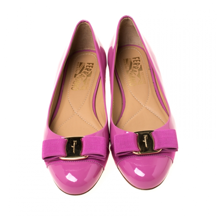 Pre Owned Salvatore Ferragamo Pink Patent Leather Varina Ballet Flats Size 36.5