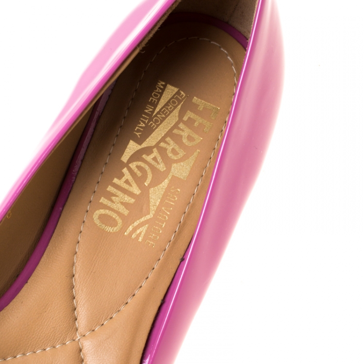 Pre Owned Salvatore Ferragamo Pink Patent Leather Varina Ballet Flats Size 36.5