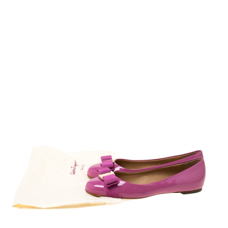 Pre Owned Salvatore Ferragamo Pink Patent Leather Varina Ballet Flats Size 36.5