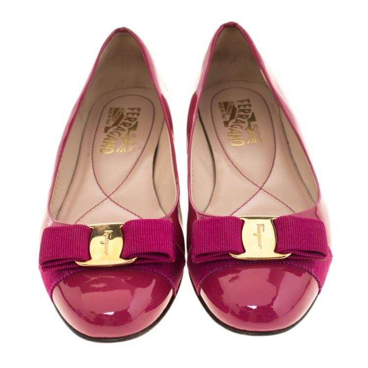 Pre Owned Salvatore Ferragamo Pink Patent Leather Varina Ballet Flats Size 37