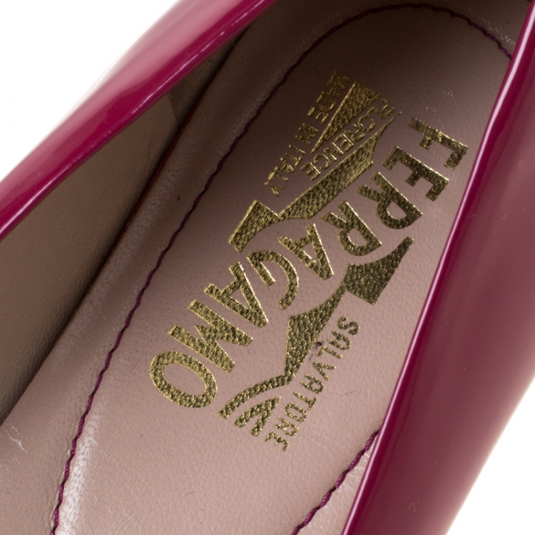 Pre Owned Salvatore Ferragamo Pink Patent Leather Varina Ballet Flats Size 37