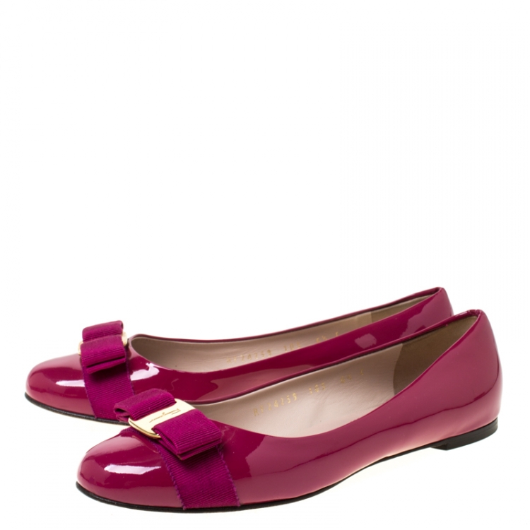 Pre Owned Salvatore Ferragamo Pink Patent Leather Varina Ballet Flats Size 37