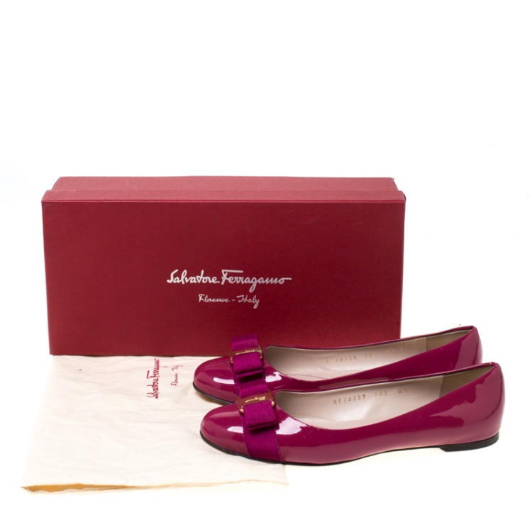 Pre Owned Salvatore Ferragamo Pink Patent Leather Varina Ballet Flats Size 37