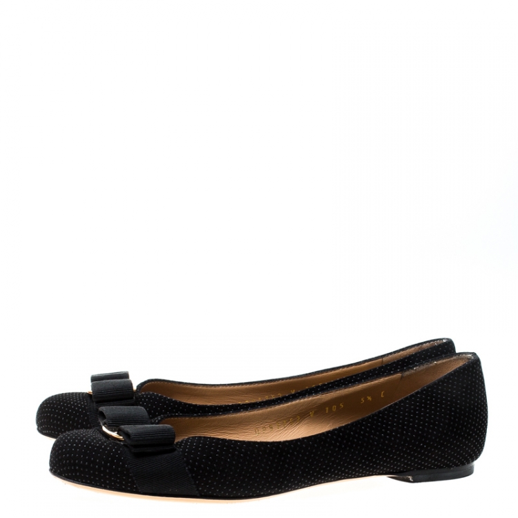 Pre Owned Salvatore Ferragamo Black Suede Vara Bow Ballet Flats Size 36
