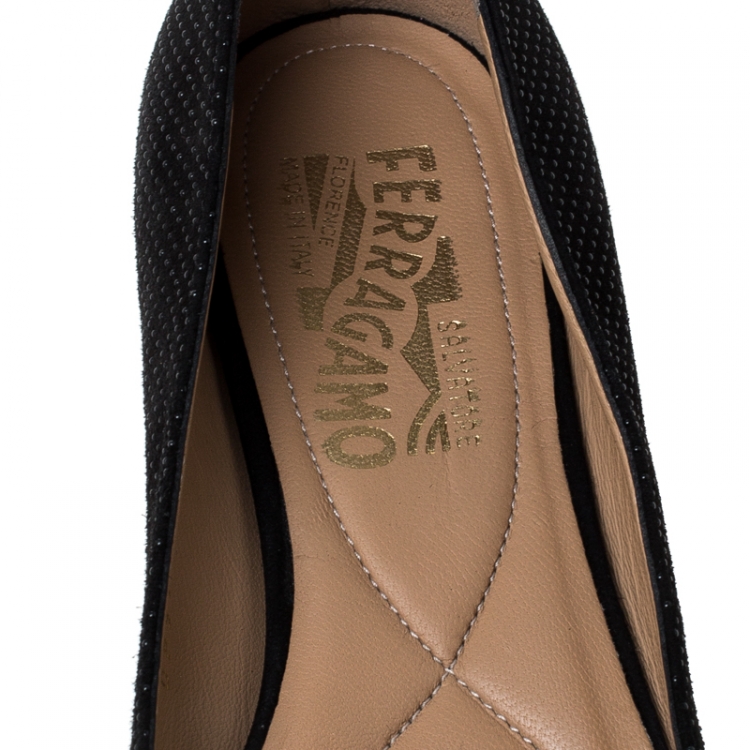 Pre Owned Salvatore Ferragamo Black Suede Vara Bow Ballet Flats Size 36
