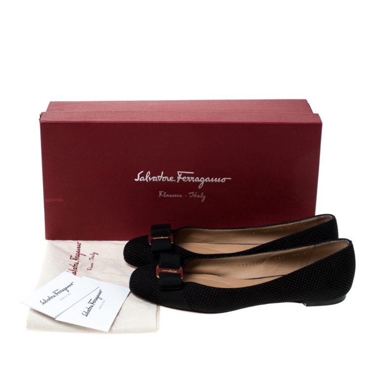 Pre Owned Salvatore Ferragamo Black Suede Vara Bow Ballet Flats Size 36