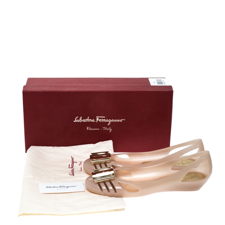 Pre Owned Salvatore Ferragamo Beige PVC Bermuda Ballet Flats Size 37.5