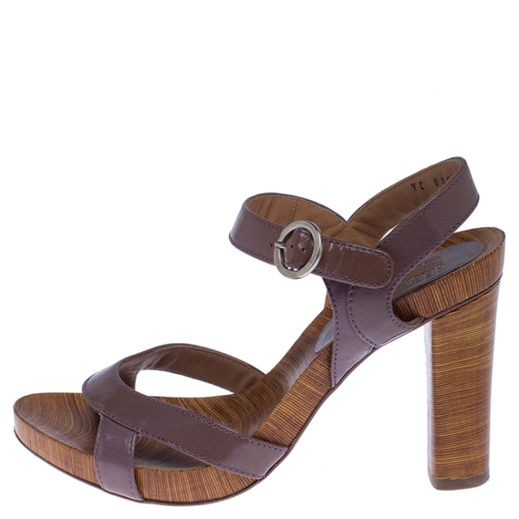 Pre Owned Salvatore Ferragamo Brown Leather Ankle Strap Sandals Size 38.5