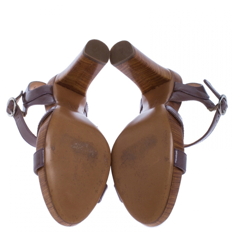 Pre Owned Salvatore Ferragamo Brown Leather Ankle Strap Sandals Size 38.5