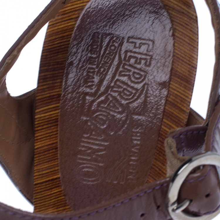 Pre Owned Salvatore Ferragamo Brown Leather Ankle Strap Sandals Size 38.5