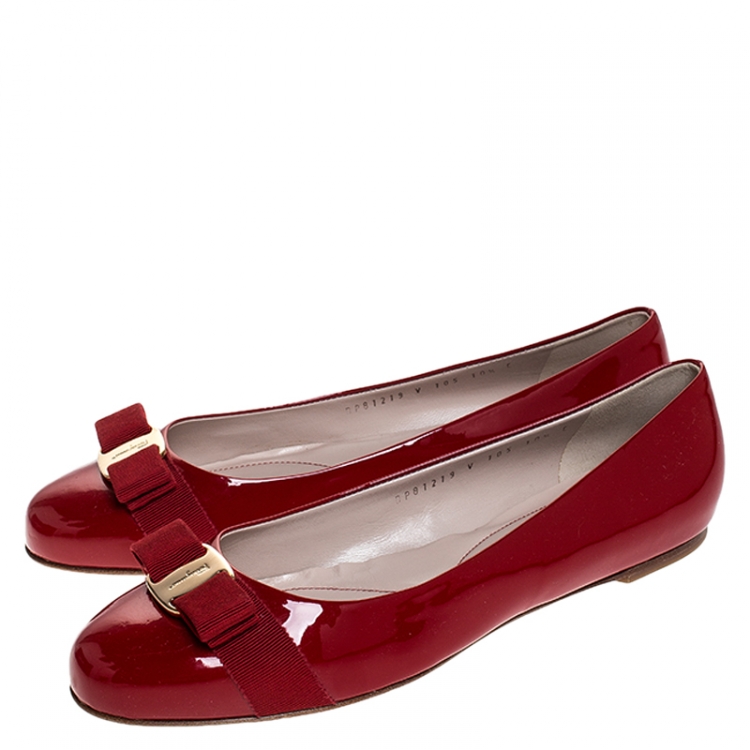 Pre Owned Salvatore Ferragamo Red Patent Leather Varina Bow Ballet Flats Size 41