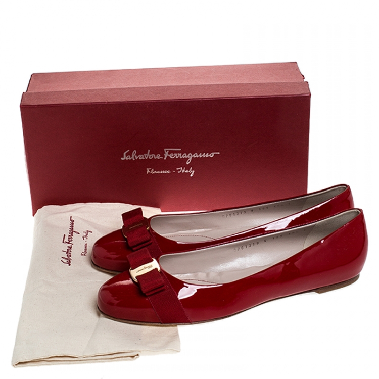 Pre Owned Salvatore Ferragamo Red Patent Leather Varina Bow Ballet Flats Size 41