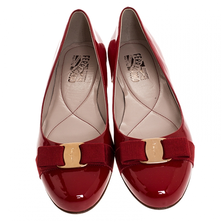 Pre Owned Salvatore Ferragamo Red Patent Leather Varina Bow Ballet Flats Size 41