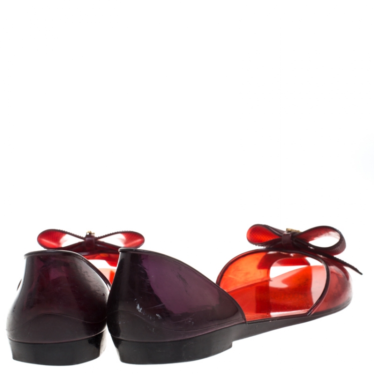 Pre Owned Salvatore Ferragamo Two Tone Zaffiro Jelly Preita Bow Flats Size 38.5