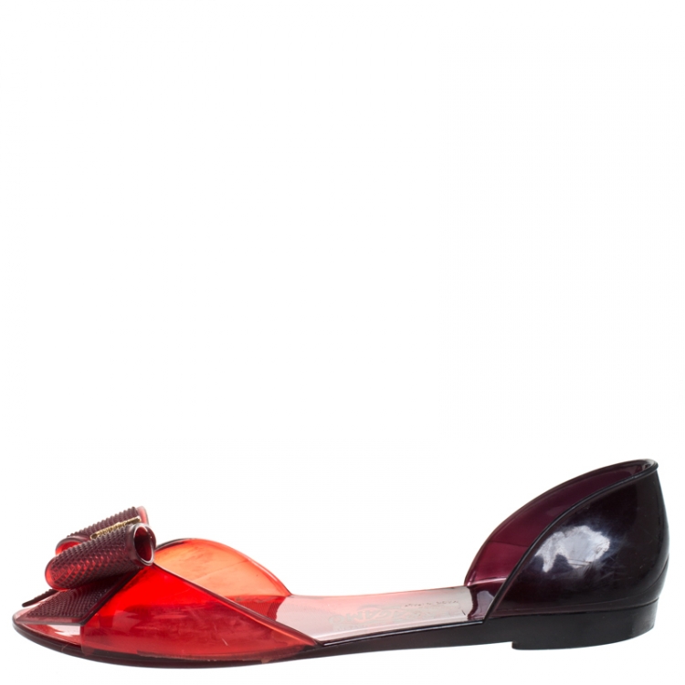 Pre Owned Salvatore Ferragamo Two Tone Zaffiro Jelly Preita Bow Flats Size 38.5