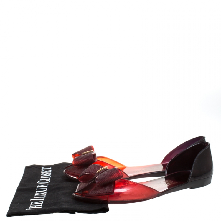Pre Owned Salvatore Ferragamo Two Tone Zaffiro Jelly Preita Bow Flats Size 38.5