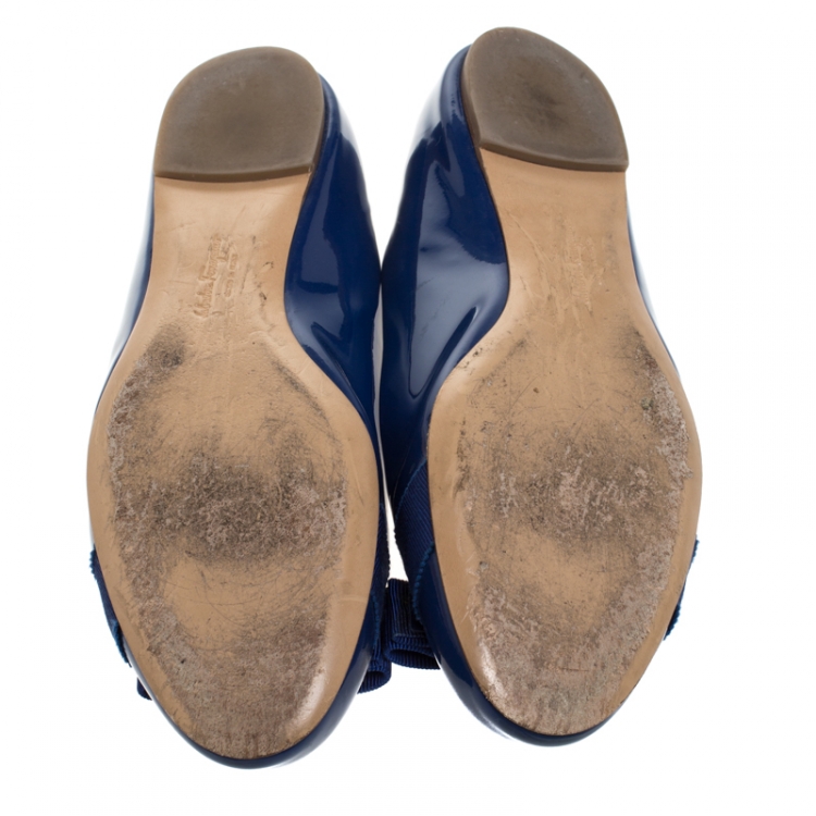 Pre Owned Salvatore Ferragamo Blue Patent Leather Varina Ballet Flats Size 38.5