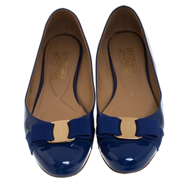 Pre Owned Salvatore Ferragamo Blue Patent Leather Varina Ballet Flats Size 38.5