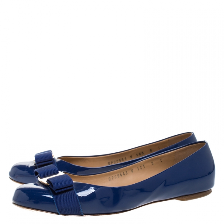 Pre Owned Salvatore Ferragamo Blue Patent Leather Varina Ballet Flats Size 38.5