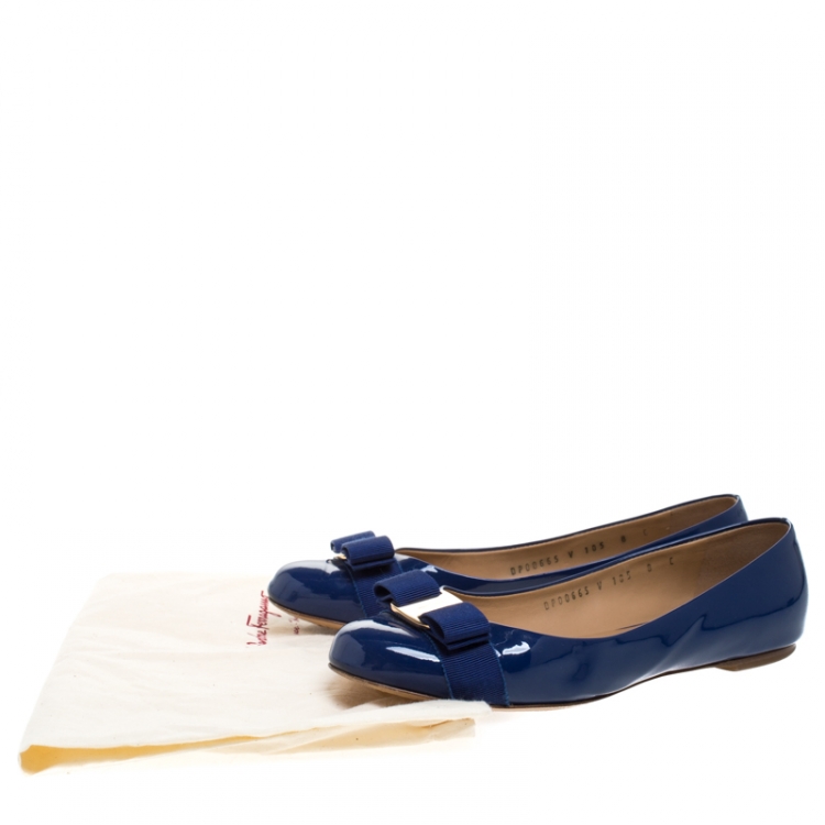 Pre Owned Salvatore Ferragamo Blue Patent Leather Varina Ballet Flats Size 38.5