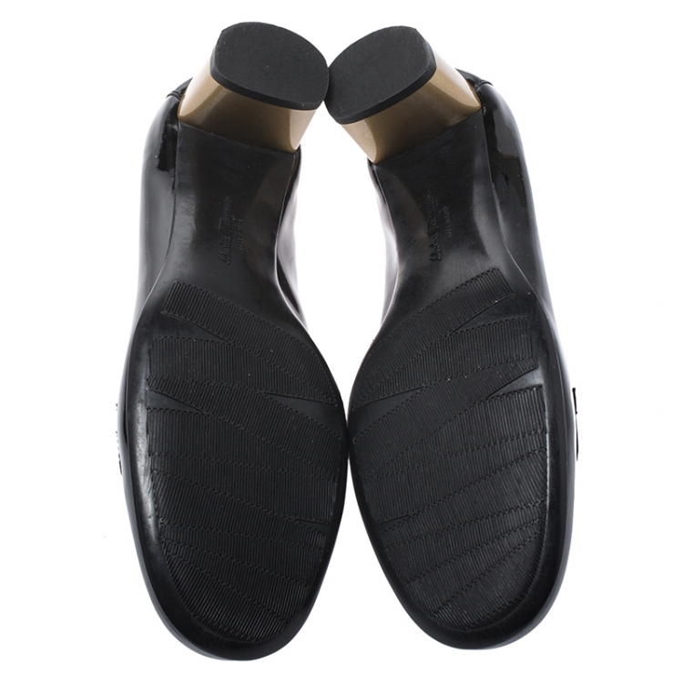 Pre Owned Salvatore Ferragamo Black Patent Leather Loafer Pumps Size 37