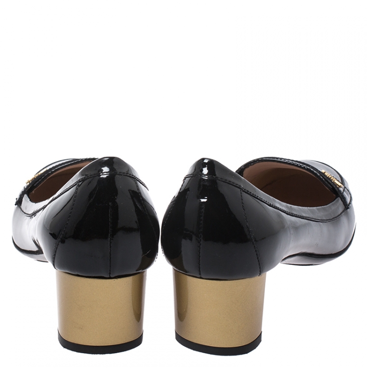 Pre Owned Salvatore Ferragamo Black Patent Leather Loafer Pumps Size 37