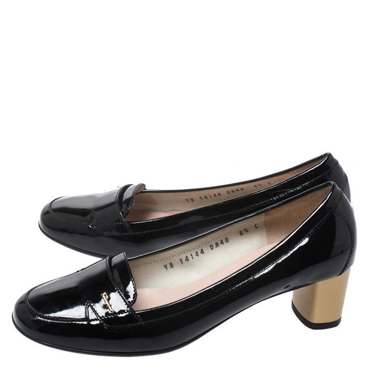 Pre Owned Salvatore Ferragamo Black Patent Leather Loafer Pumps Size 37