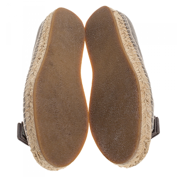Pre Owned Salvatore Ferragamo Grey Canvas Mandy Espadrille Flats Size 37.5