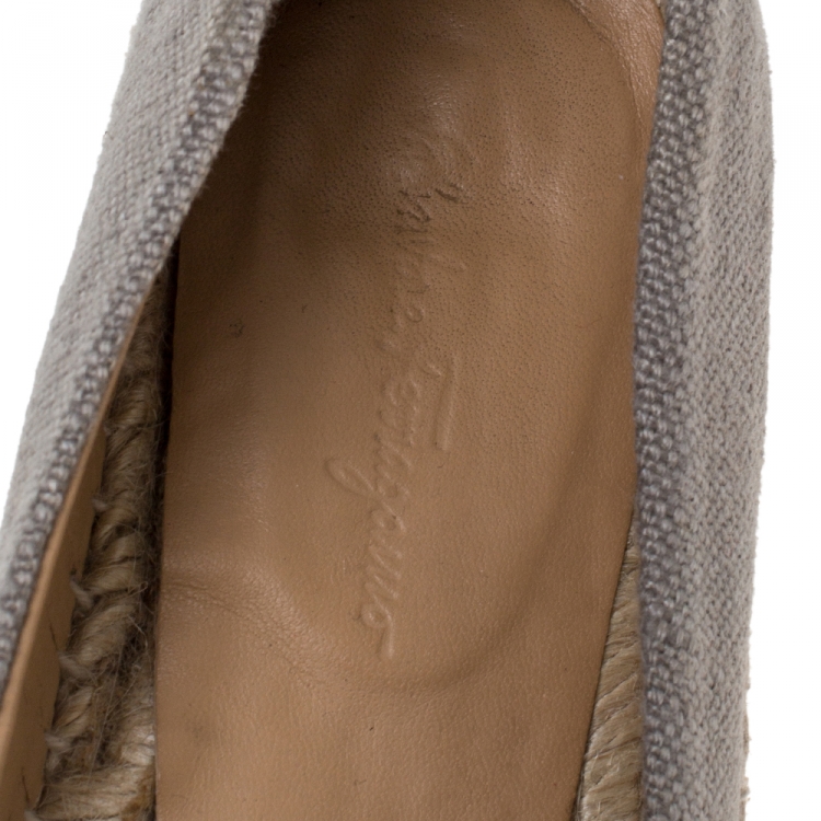 Pre Owned Salvatore Ferragamo Grey Canvas Mandy Espadrille Flats Size 37.5